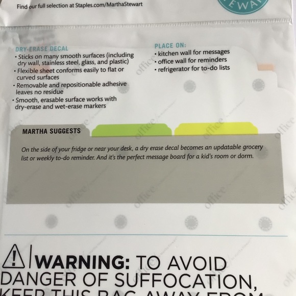 MARTHA STEWART OFFICE DRY ERASE DECALS NWT SET OF TWO - Picture 10 of 11